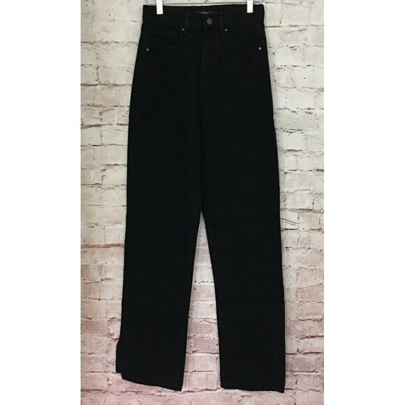BOOHOO Womens Black Denim High Waist SPLIT HEM Jeans 100% Cotton Size EU 34 US 2 - Picture 1 of 5